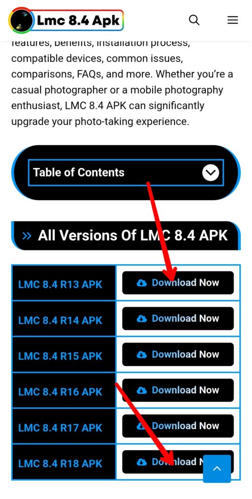 LMC 8.4 Camera Download Button
